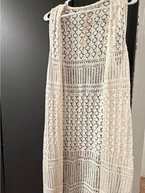 Moral Fiber Openwork Crochet Vest in Cream